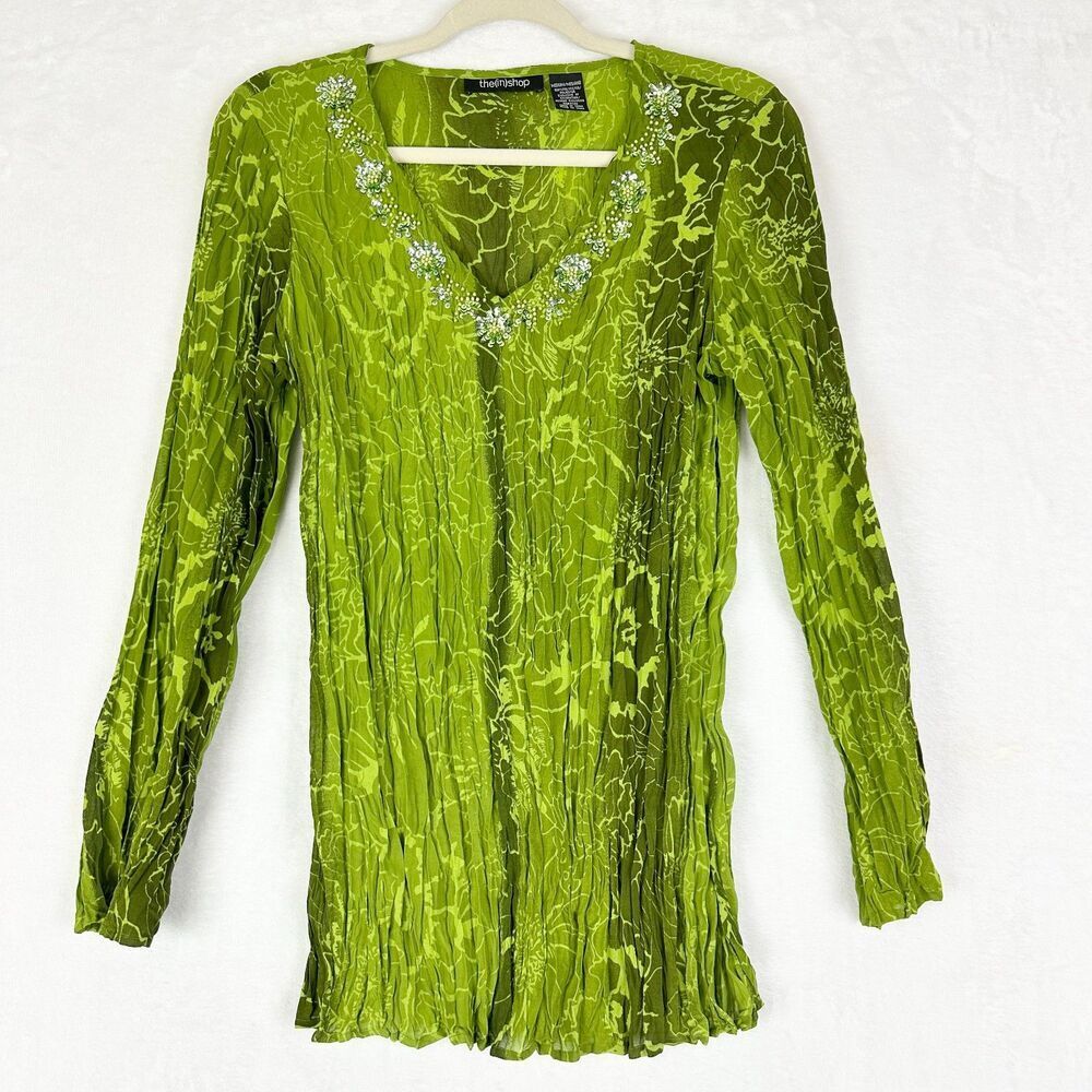 Vintage Y2K Crinkle Beaded Sequins Top Size Medium Whimsigoth Fairy Forest Boho